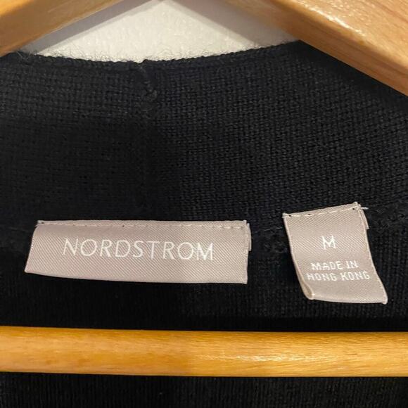 Nordstrom Long Black Wool Blend Open Cardigan Sweater MedTeacher Quiet Luxury - Picture 4 of 15
